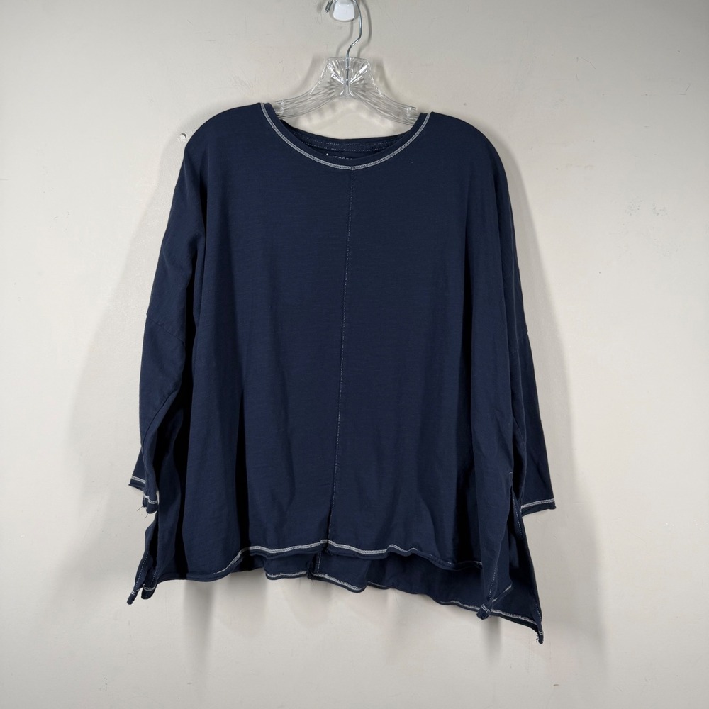 Mersea Catalina Slub Tee Navy Blue Cotton Oversized Asymmetrical Top OSFA
